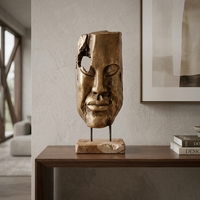 Masque Jabrik en bois sculpté à la main, motif animal marin moderne, décoration de table de mariage, œuvre d'art décorative avec support métallique pour la maison