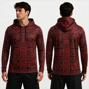Dark <b>Red</b> Linear Pattern Sublimation Sports Hooded Shirt <b>High</b> Quality Polyester Breathable Performance Shirts - Product Image 1