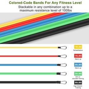Set di fasce per allenamento Fitness da 11 pezzi, tubi di resistenza da 100 libbre, maniglie di ancoraggio per la caviglia, cinturini per allenamento fisico, Yoga - Product Image 6