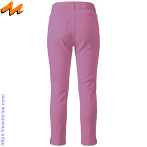 Pantalon décontracté pour femme, taille mi-haute, coupe droite, cinq poches, bas fendu, tissu respirant, été-printemps, coton élasthanne 7.81 - Product Image 2