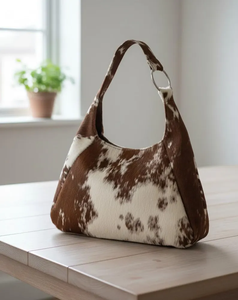 Bolso de hombro de cuero vacuno con pelo, estilo occidental, hecho a mano, moderno, tipo hobo, para mujer - Product Image 1