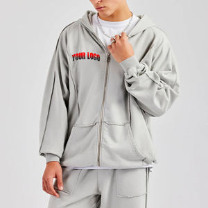 Wholesale Unisex Winter Heavy Weight 100% Cotton French Terry Zipper Breathable Pocket Puff Printed Embroidered Logo Hoodie - Product Image 1