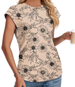 เสื้อยืดผ้าฝ้ายพิมพ์ลายสำหรับผู้หญิง เสื้อยืดกราฟิกออกแบบเอง แขนสั้น เนื้อผ้านุ่ม ระบายอากาศดี เสื้อผ้าฝ้ายพิมพ์ลายสำหรับฤดูร้อน - Product Image 3