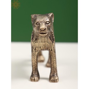 Estatuilla de leopardo pequeña de latón de 4 \ "hecha a mano, estatua de animal única para decoración del hogar, artículo de esculturas - Product Image 1
