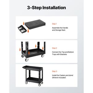 Carrello Multiuso in Plastica Resistente con Capacità di Carico di 250 kg, 80 x 45 cm, con 2 Ripiani per Servizio a 360 Gradi - Product Image 6