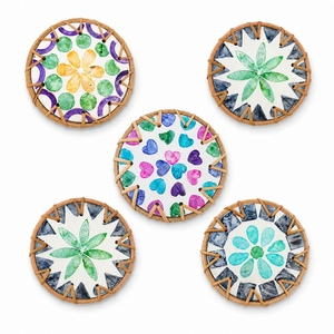 Posavasos de mosaico de ratán tejido vietnamita al por mayor, hecho a mano con nácar y diseño floral, salvamanteles decorativo ecológico para mesa - Product Image 6