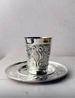 Verre à Lassi en Cuivre 999.9 Revêtu d'Argent, Gaufré, Fait Main, Traditionnel Indien, Résistant à la Chaleur, Léger, Écologique, 250ml