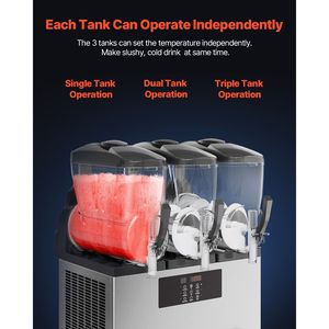 Macchina Commerciale per Bevande Congelate in Acciaio Inox con Tre Vasche da 12L, Capacità 144 Bicchieri per Margarita e Frullati - Product Image 5