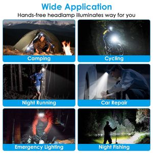 Lampada Frontale LED Ricaricabile 100000LM IP44 Impermeabile con 7 Modalità di Illuminazione, Rotante, per Escursionismo, Soccorso e Campeggio - Product Image 6