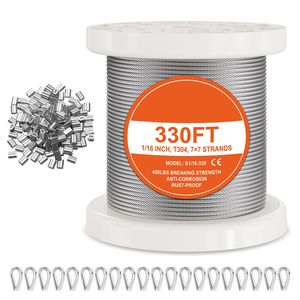 Cavo in Acciaio Inossidabile 304 da 330 Piedi, Kit Fune Metallica da 1/16 Pollici con 80 Manicotti, 20 Puntali, Resistenza alla Rottura di 450 Libbre, 7x7 Fili per Giardini - Product Image 5