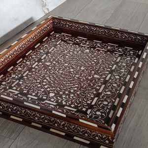 Premium Artisan Bone Inlay Round Vanity Organizer <b>Tray</b> with Intricate Geometric Inlay Pattern for Jewelry, <b>Perfume</b>, Cosmetics - Product Image 4