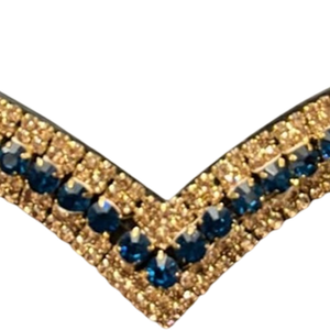 HM GLOBAL Premium Teal Blue Gold 5 rangées de cristaux en forme de V profond, frontale en cuir de cheval, bride de dressage ornée de strass - Product Image 2