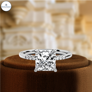 Bague de fiançailles en or jaune 14 carats avec diamant de laboratoire taille princesse 1,5 carat certifié IGI, sertie pavé, cadeau de mariage, bague d'anniversaire - Product Image 1