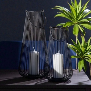 Iron Candle <b>Lanterns</b> <b>Set</b> of 2 Black Wire Outdoor Home Decoration Durable Modern Design - Product Image 4