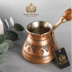 Smooth Plain Copper Turkish Coffee Pot Cezve Ibrik Stovetop Greek Arabic Coffee <b>Maker</b> Long Brass Handle Milk Warmer Pot - Product Image 4