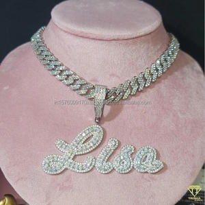 Personalized Moissanite Diamond " OTAY " Letter Pendant With Cuban Link Chain Fashion Jewelry - Product Image 5