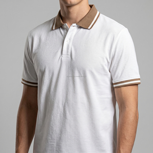 Logo personnalisé pour hommes, chemise en coton piqué tricoté, coupe ajustée, légère, séchage rapide, col contrasté, streetwear d'été, ODM - Product Image 2