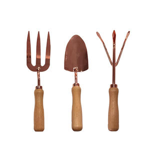 Ensemble d'outils de jardin en métal finition cuivre avec manche en bois pour l'entretien des plantes et les travaux de jardinage en extérieur, accessoires de jardinage - Product Image 3