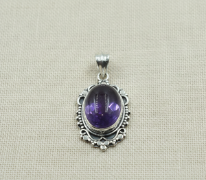 Pendentif artisanal en argent sterling 925 avec améthyste, cabochon ovale vintage, bijou bohème, cadeau de Noël unisexe - Product Image 5