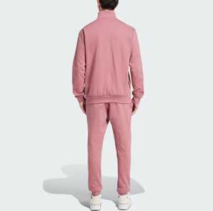Men Pink Full <b>Zip</b> <b>Hooded</b> Tracksuit Solid Color Stand Collar Casual Spring Wear with Side Pockets Regular Fit Polyester - Product Image 3