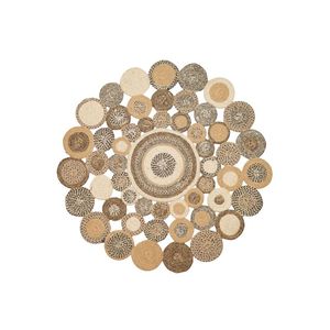 Tapis rond en jute naturel fait main, écologique, tressé, patchwork multi-cercles, vente en gros. - Product Image 2