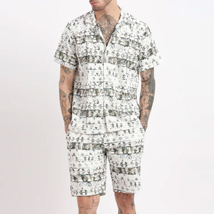 <b>Men</b> Printed Short Sleeve <b>Shirt</b> and Shorts Set Summer Casual Two Piece Outfit Button Up Matching Set <b>Beach</b> Wear - Product Image 1