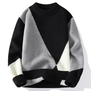 Pull en tricot à blocs de couleur unie pour femme, col rond, manches longues, décontracté, hiver, 100 % laine, anti-boulochage, épais, coupe classique - Product Image 1
