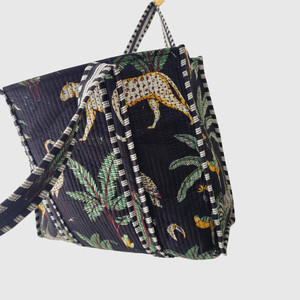 Bohemian Cotton Tote Bag With <b>Leopard</b> <b>Print</b> And Tropical Pattern Open Top Design For Shopping All Seasons - Product Image 2