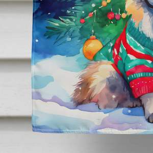 Grand drapeau de maison de Noël Keeshond multicolore, poteau à manches de porche décoratif, bannière de cour, œuvre d'art, tenture murale en polyester - Product Image 4