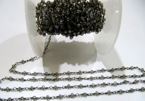 Grey Labradorite 3-4mm Wire-Wrapped Rondelle Faceted Hydro Quartz Beaded Chain <b>Rosary</b> Jewelry Making - Product Image 2