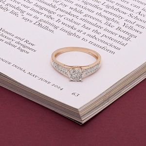 Wholesale 14K Rose <b>Gold</b> Diamond Cluster Engagement <b>Ring</b> Pave <b>Set</b> Band Round Cut Real Diamond Wedding <b>Ring</b> For Women Jewelry - Product Image 4