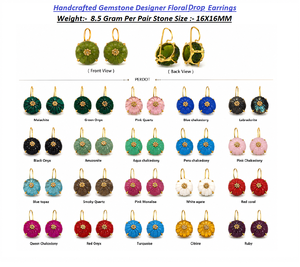 Pendientes de Aro Florales con Gemas Bañados en Oro de 18K, Hechos a Mano por Sameer Art Craft, con Engaste de Bisel y Núcleo de Latón, 8.5g, para Mujer, Boda - Product Image 5
