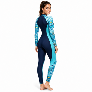 Traje de baño de una pieza de manga larga con estampado de ondas oceánicas para mujer, para surf, buceo y natación, para hombre y mujer - Product Image 3