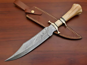 Cuchillo Bowie de Acero de Damasco Forjado a Mano con Mango de Hueso, Cuchillo de Caza con Funda de Cuero, Cuchillo de Damasco Hecho a Mano Personalizado, Regalo - Product Image 4