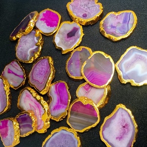 Natural Pink <b>Agate</b> <b>Coaster</b> Gold Plated Polished Gemstone Drink <b>Coaster</b> Luxury Home Decor Wedding Gift Wholesale Supplier - Product Image 2