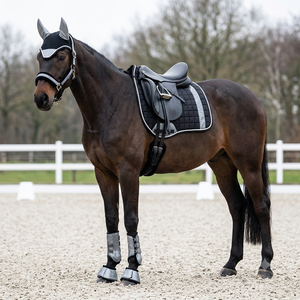 Elegant Fine Quilted Black Sued Fabric Silver Glitter Dressage Jumping Saddle Pad 6-Piece Set 18mm <b>Foam</b> Filled High Quality - Product Image 5