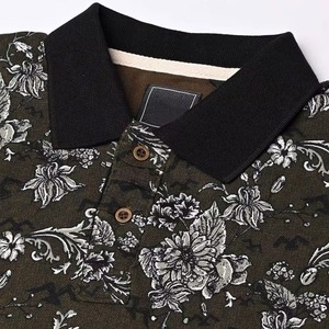 T-shirt de golf en coton à manches courtes pour homme, motif floral tricoté, couleur olive kaki, respirant, idéal pour l'été et les occasions décontractées - Product Image 5