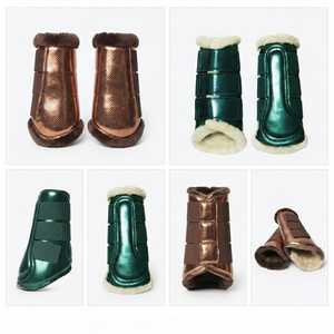 Bottes de protection pour chevaux en néoprène, doublées de fausse fourrure, réglables, pour l'entraînement, le saut d'obstacles et le dressage - Product Image 1