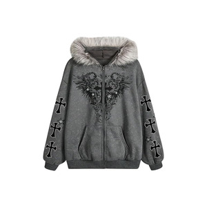 Women's Y2K Gothic Fur <b>Hoodie</b> 2000s <b>Emo</b> Grunge Punk <b>Hoodie</b> Zip Up Oversized Jacket Fleece Streetwear - Product Image 1
