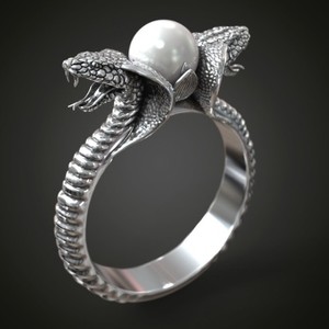 Bold Luxury 925 Sterling <b>Silver</b> Serpent Pearl <b>Ring</b> Gothic Wide Band <b>Men</b> Women Statement <b>Ring</b> - Product Image 1