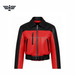 Chaqueta de Cuero Premium Personalizada para Hombre, Estilo Motero |   Chaqueta de Motociclismo Roja y Negra con Cinturón |   300g Para Todas las Estaciones - Product Image 1