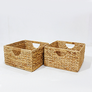 <b>Rectangular</b> Natural Rattan Storage <b>Baskets</b> With Handles Rustic Style Multi-Purpose Neatening Organizers 2-Piece Pack - Product Image 2