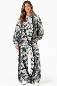 Sweat-shirt et pantalon personnalisés OEM pour femme, imprimé léopard, col rond, pull-over guépard, épaules tombantes, streetwear ample - Product Image 5