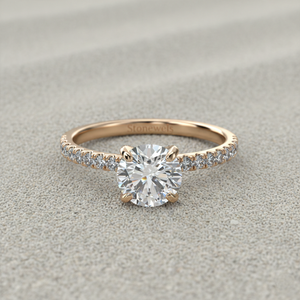 Anillo de Compromiso con Diamante Cultivado en Laboratorio, Oro Rosa de 14K, Corte Redondo, Corona con Pavé Pequeño, Anillo Solitario, Fabricante de Joyería Personalizada - Product Image 4