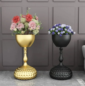 Ornate antique black brass flower vase with fine golden etched <b>floral</b> patterns and a flared rim, available at wholesale prices. - Product Image 2