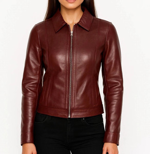 เสื้อแจ็คเก็ตหนังแท้สำหรับผู้หญิง แขนยาว คอตั้ง ปิดด้วยซิป สีพื้น สไตล์ฤดูหนาว กันน้ำ ระบายอากาศได้ดี - Product Image 2
