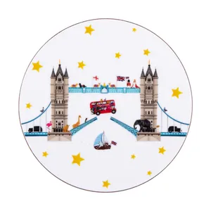 Posavasos redondo con diseño temático de Londres, tapete de plástico para bebidas con diseño del Puente de la Torre y autobús rojo, para el hogar, cafetería, fiestas, regalo. - Product Image 2