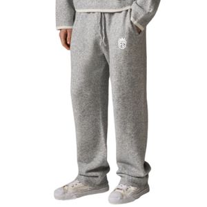 Pantalon de jogging tricoté gris décontracté, taille élastique, style streetwear, en maille douce, pour hommes et femmes - Product Image 5