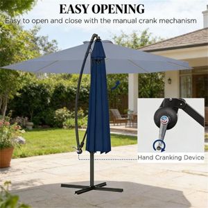 Ombrellone da Terrazzo Blu Navy con Base, Ombrellone da Esterno per Cortile e Patio con Base Inclusa - Product Image 2