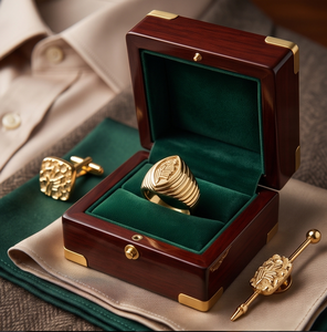 Bague signet classique pour homme DIVYORO en cuivre et laiton plaqué or avec motif d'aigle cannelé - Product Image 4